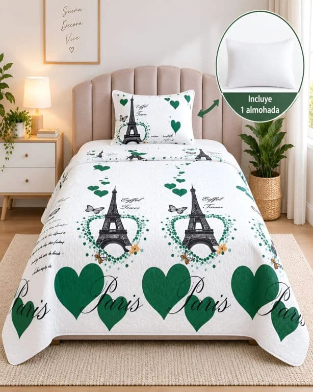 Pack Cubrecama De Verano 1.5 Plazas Quilt Delgado y 1 Almohada