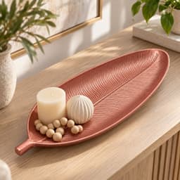 Bandeja Decorativa Forma De Hoja Estilo Moderno Organico 40 cm Color Oro Rosa