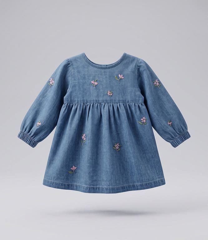 Vestido manga larga recien nacida F13131270174 denim cel Celeste 3 MESES