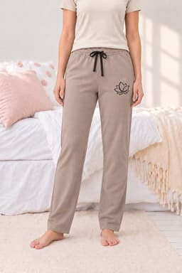 Pantalon de Pijama Franela Mujer Flor de Loto Beige S