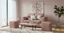 Sofa Esencia 2 Cuerpos + 2 Puf Tela Rosa