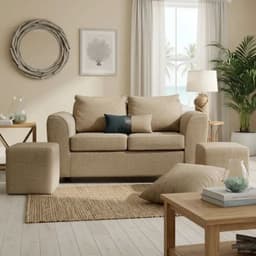 Sofa Esencia 2 Cuerpos + 2 Puf Tela Beige