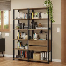 Estante Librero 129 cm 9 Repisas 2 Cajones Marron/Negro 129x45x180 cm
