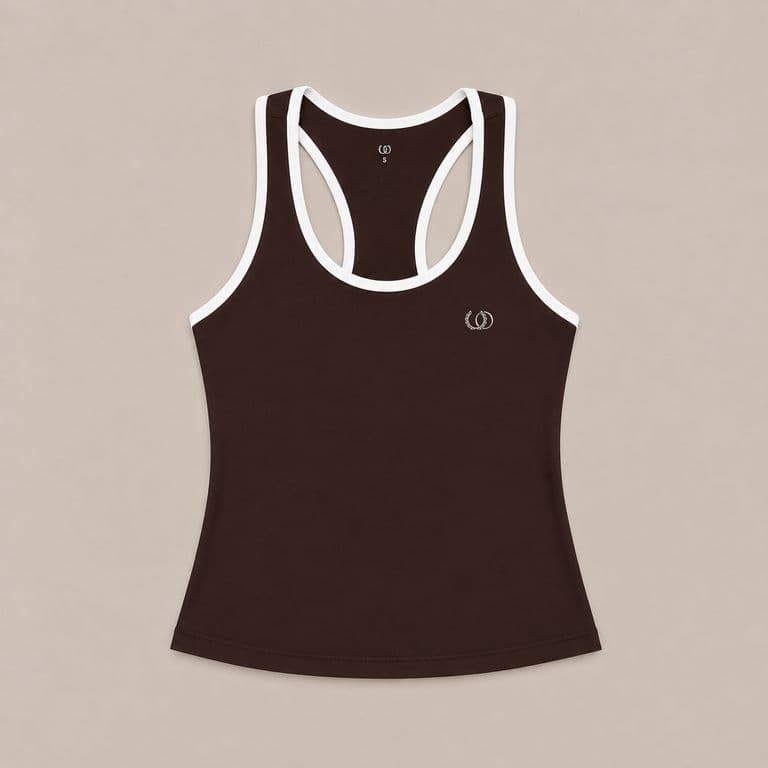Polera Deportiva Capri Mujer Racerback Expresso Ribete Blanco Marron Moro L