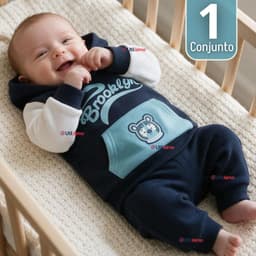 Conjunto 2 Piezas Poleron y Buzo 100% Algodon Bebe Nino Brooklyn Multicolor 6 MESES