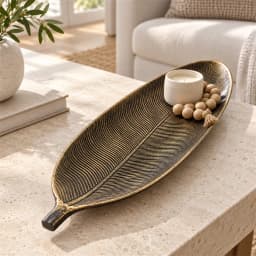 Bandeja Decorativa Forma De Hoja Estilo Moderno Organico 40 cm Color Negro Dorado