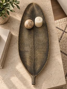 Bandeja Decorativa Forma De Hoja Estilo Moderno Organico 59 cm Color Negro Dorado