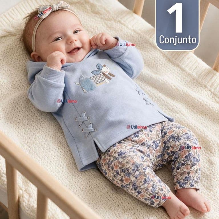 Conjunto 2 Piezas Poleron y Pantalon Buzo 100% Algodon Bebe Nina Blue girl Multicolor 24 MESES