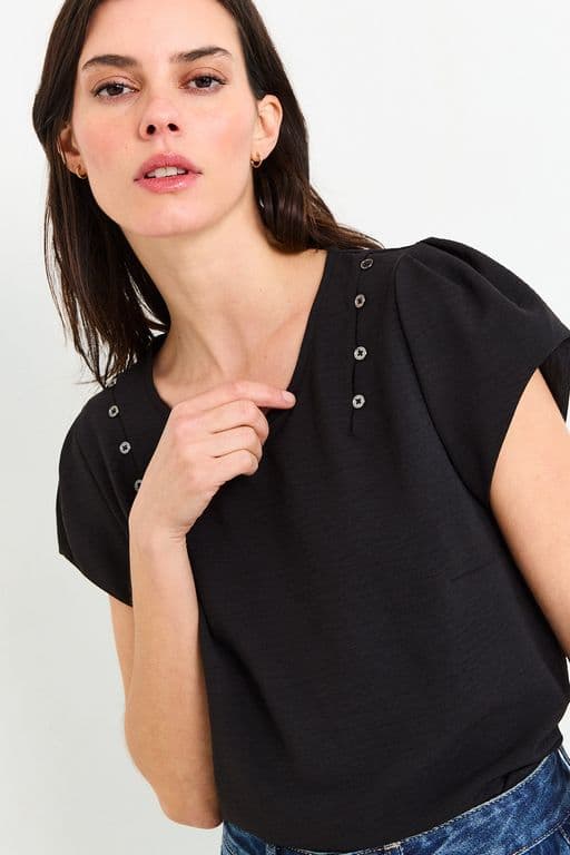 Blusas Manga Corta Mujer Negro Negro 34