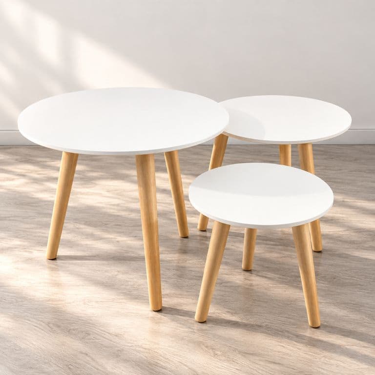 Set 3 Mesas de Centro y Laterales Grape Nordicas MDF Madera Blanca