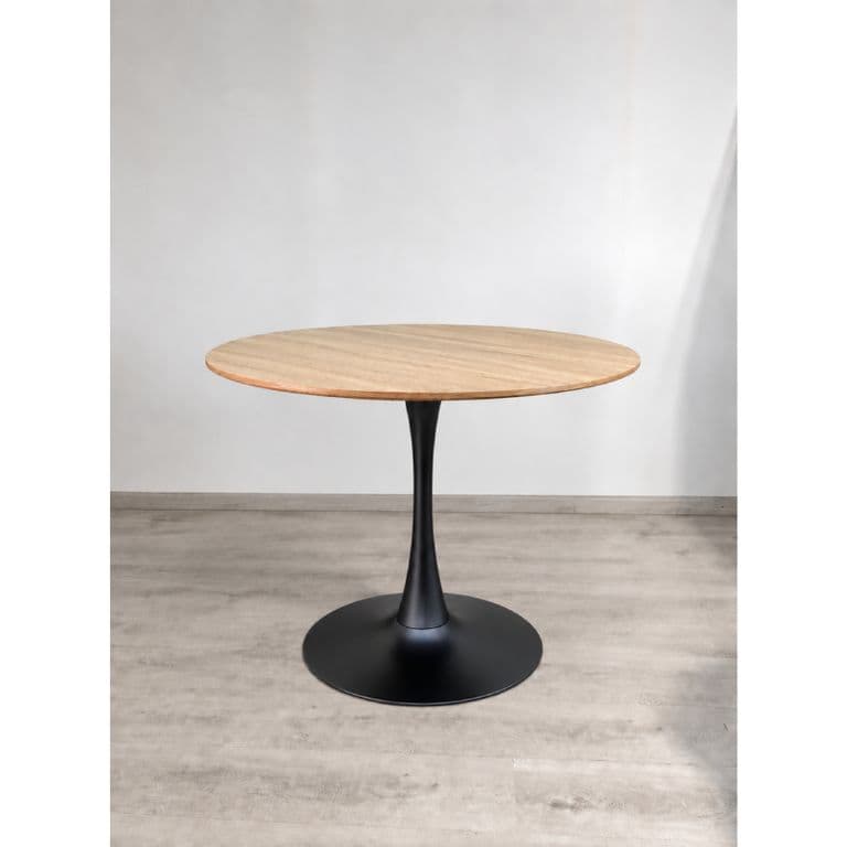 Mesa de Comedor Tulip Redonda Melamina 80 cm Base Pedestal Acero Negro