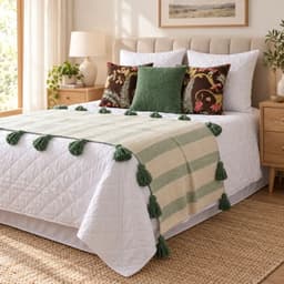 Set Piecera Kilim Verde Agua 70  210 Cm + 3 Fundas De Cojin Blanco KING