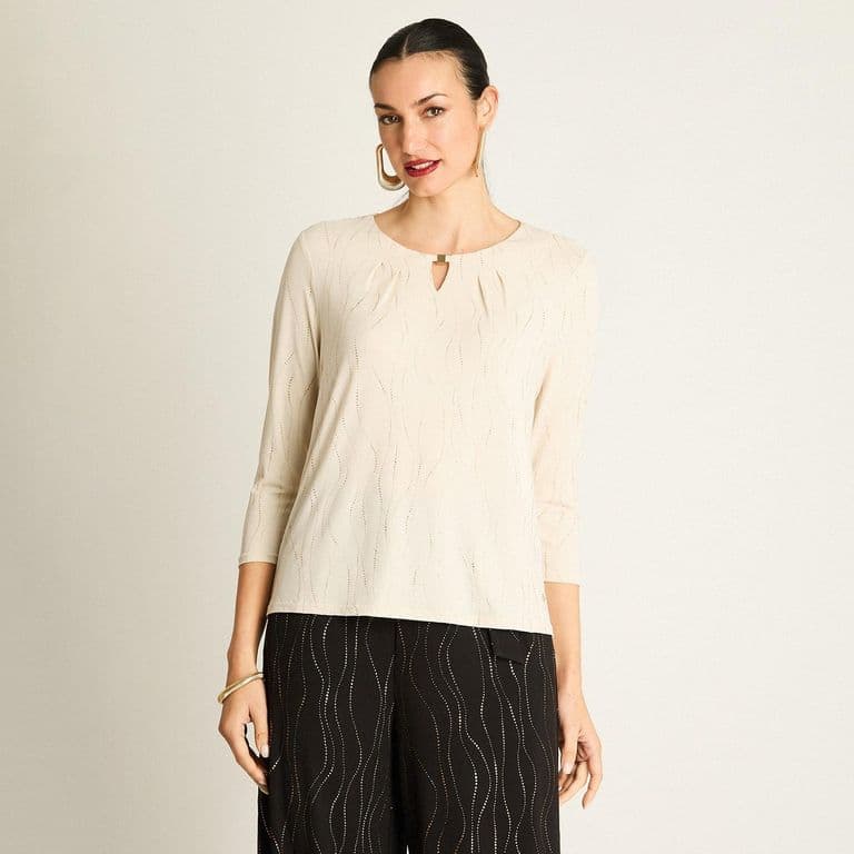 Polera Beige con Brillo Ondulado Beige XS