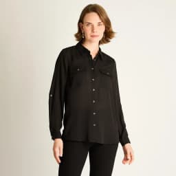 Blusa Negra con Bolsillos y Roll-Up Negro S