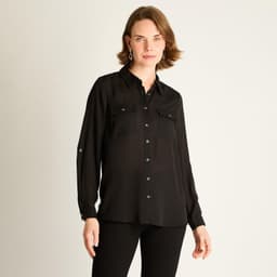 Blusa Negra con Bolsillos y Roll-Up Negro XS