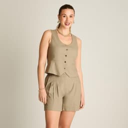 Bermuda Sastrero Cinturon Tiro Alto Mujer Taupe Beige 36