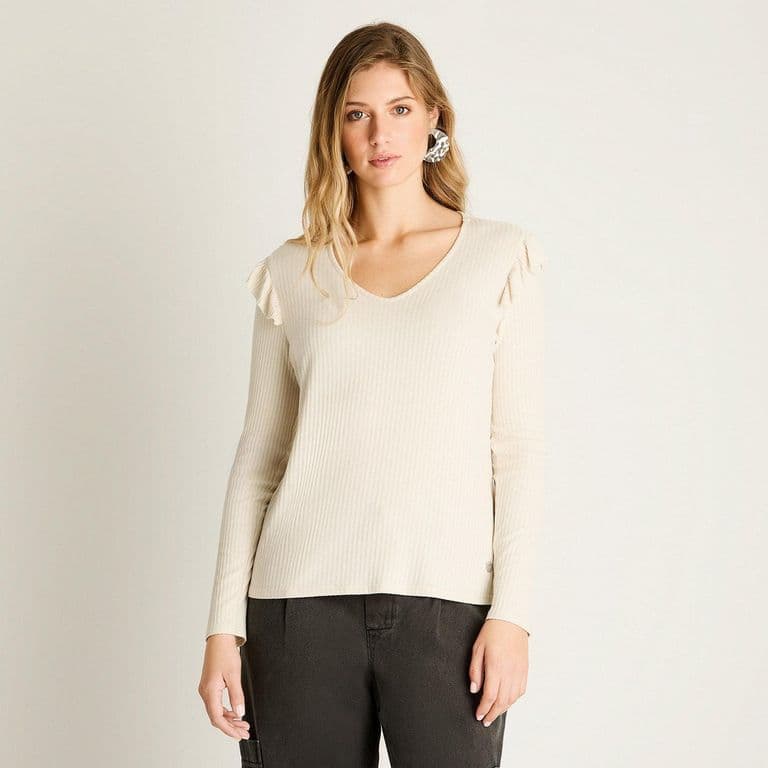 Polera Beige con Volantes Beige S