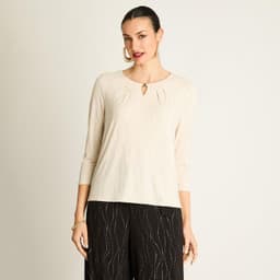 Polera Beige con Brillo Ondulado Beige S