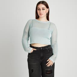 Sweater calado Lurex con abertura espalda - Celeste S