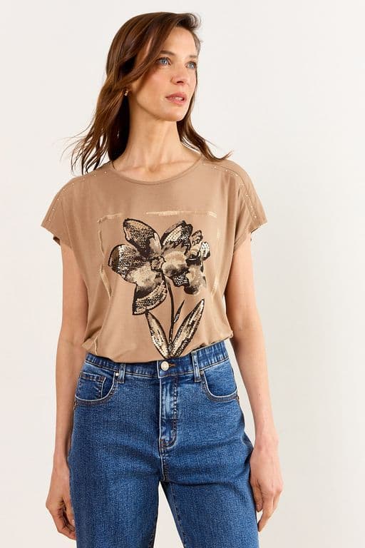 Polera Manga Corta Mujer Beige Beige S