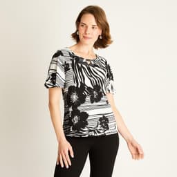 Polera Negra Estampada Manga Corta Negro XS