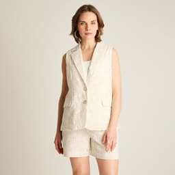 Blazer Crudo Sin Mangas con Broderie Blanco XS