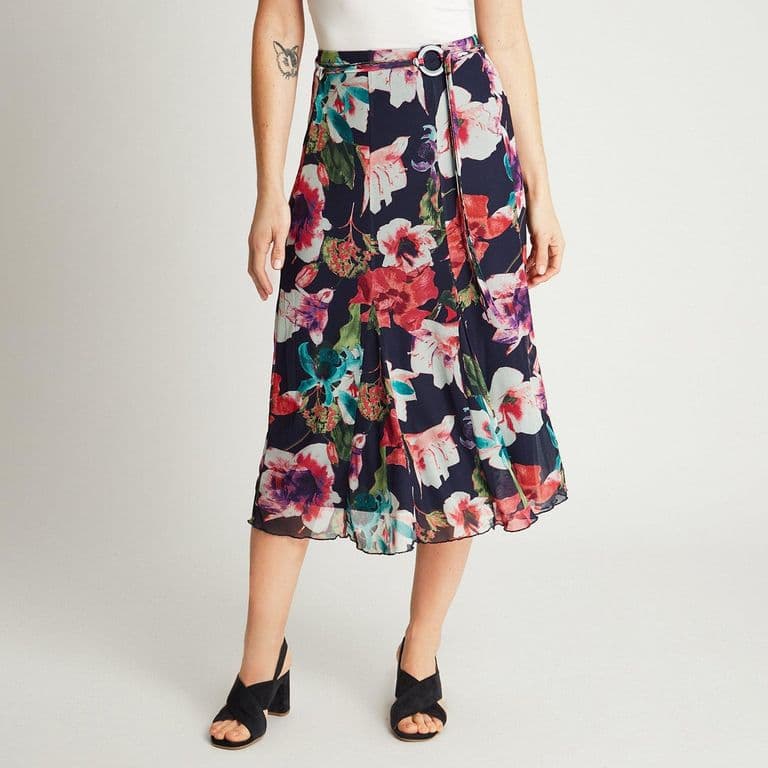 Falda Azul Larga Estampado Acampanada Azul S