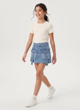 Falda Short Mezclilla Nina Cargo Con Bolsillos Estilo Azul 14
