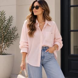 Camisa Lisa Mujer Colores Manga Larga Casual Rosa TALLA UNICA
