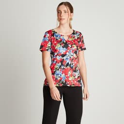 Polera Manga Corta Estampado Floral Azul Celeste S