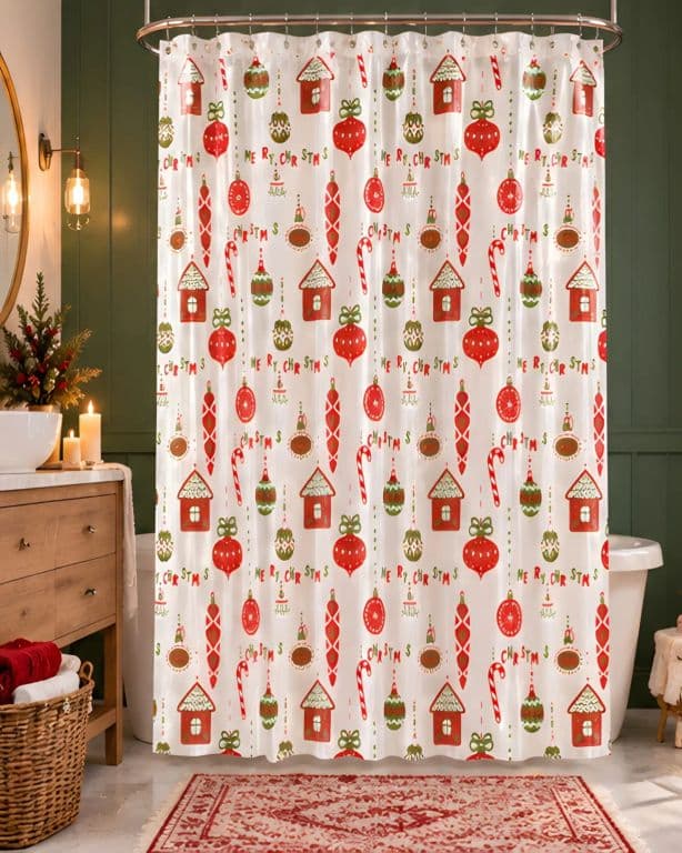 Cortina para Ducha Navidena 180x180 cm Impermeable con Argollas y Forro