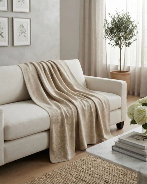 Piecera Geometrica 140x180 cm Manta Decorativa Living y Cama Beige 2 PLAZAS