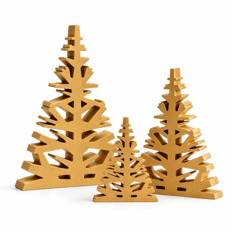 Set 3 Arboles Navidenos Geometricos 3D para Decorar (Dorado)