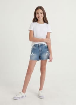 Short Denim Nina Mezclilla Con Mariposas Y Brillos Azul 10