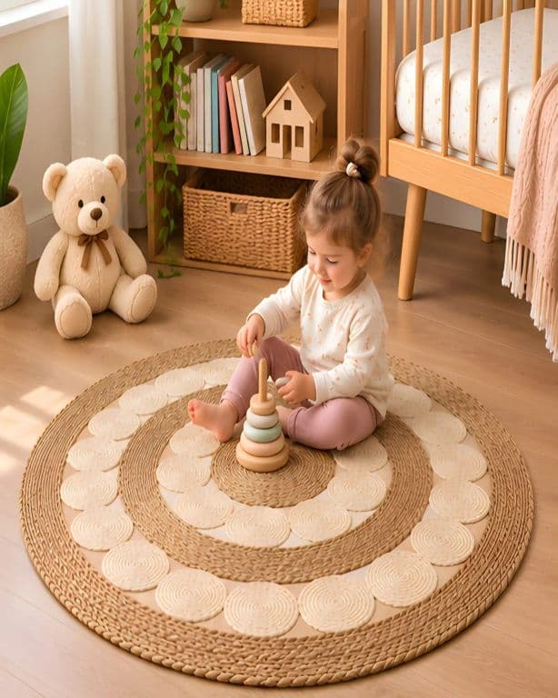 Alfombra Circular 120 cm de Fibras Naturales para Sala y Dormitorio