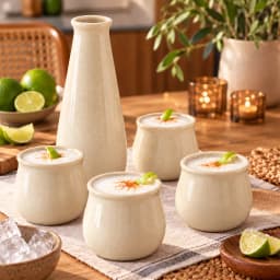 Set Pisco Sour Ceramica Gres con Jarro y 4 Vasos  5 Piezas