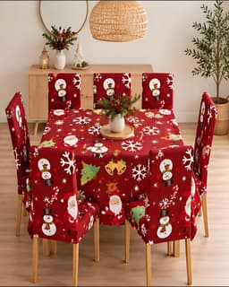 Juego Navideno de Comedor 7 Piezas Mantel y Fundas para Sillas