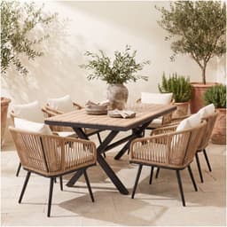 Juego De Comedor Terraza Margot 7 Piezas Mesa 6 Sillas Ratan Camel NEGRO