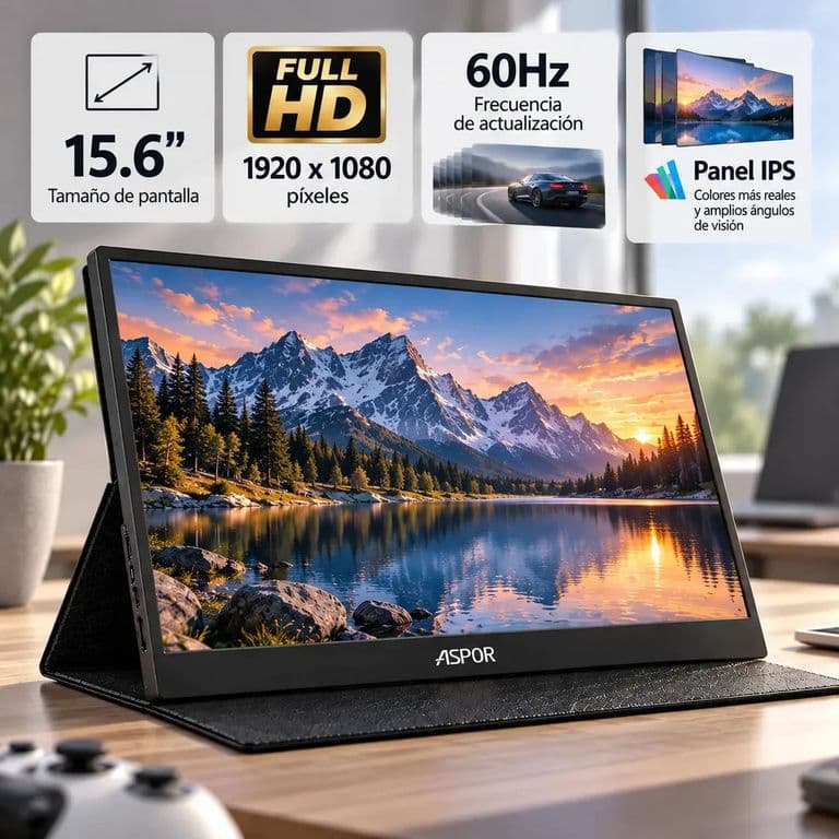 Monitor Portatil Con Pantalla De 15.6 Pulgadas 60hz Full Hd