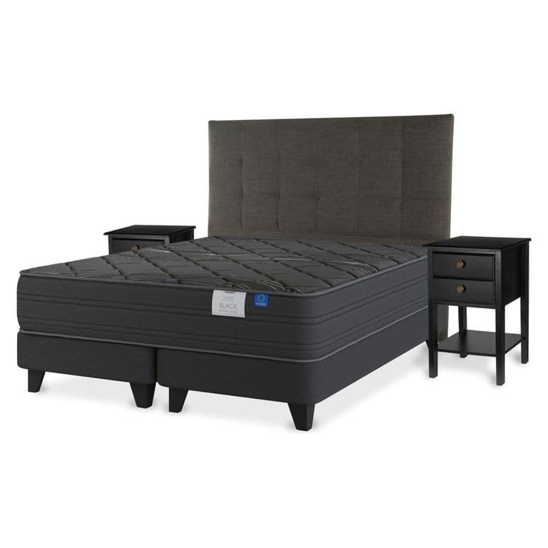 Cama Europea Black Super King x 2.00mt Base Dividida + Respaldo + 2 Veladores Design Grafito