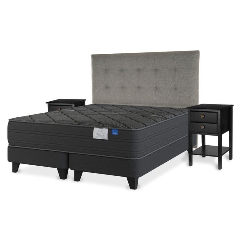 Cama Europea Black Super King x 2.00mt Base Dividida + Respaldo + 2 Veladores Design Gris