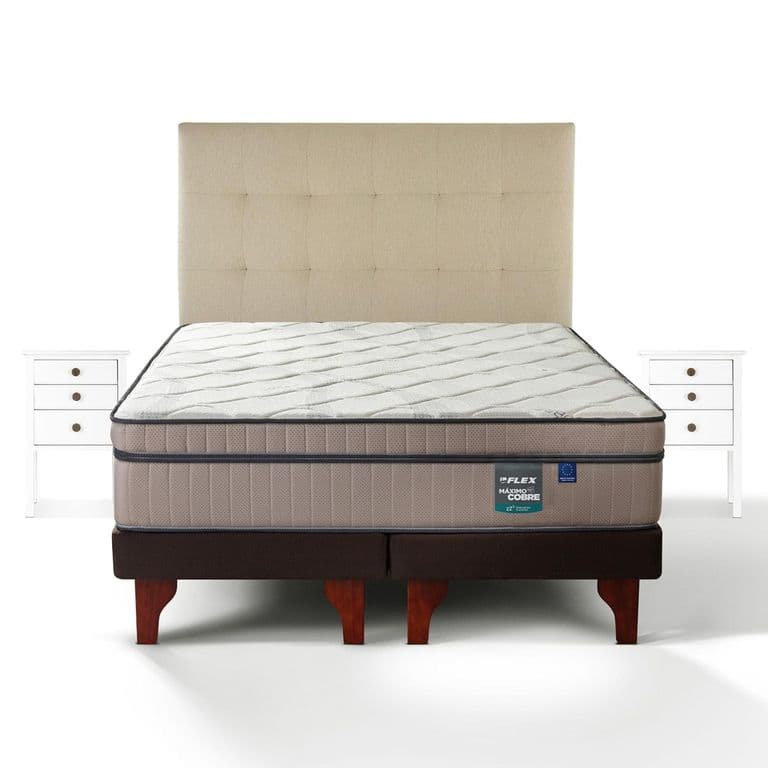Cama Europea Maximo Cobre King x 2.00mt Base Dividida + Respaldo + 2 Veladores Design Crudo