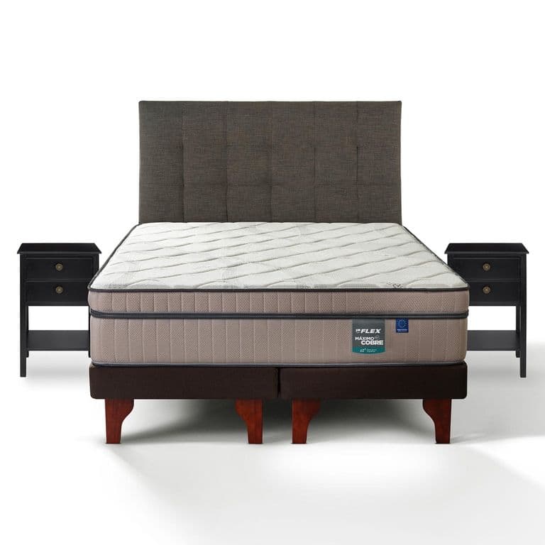 Cama Europea Maximo Cobre Super King x 2.00mt Base Dividida + Respaldo + 2 Veladores Design Grafito