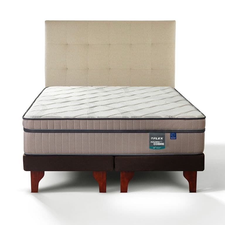 Cama Europea Maximo Cobre King x 2.00mt Base Dividida + Respaldo Design Crudo