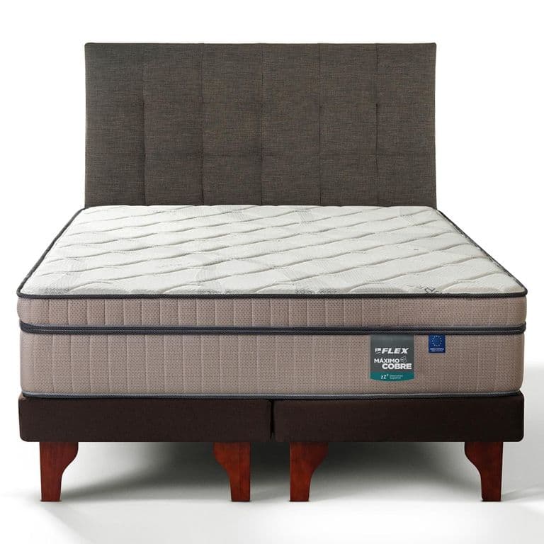 Cama Europea Maximo Cobre King x 2.00mt Base Dividida + Respaldo Design Grafito
