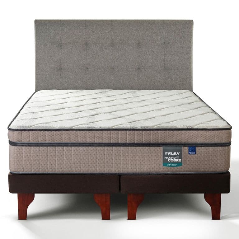 Cama Europea Maximo Cobre King x 2.00mt Base Dividida + Respaldo Design Gris
