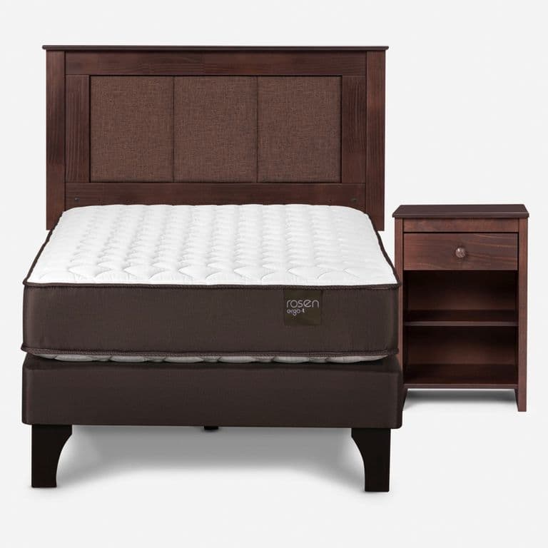 Cama Europea New Ergo T 1.5 Plazas x 2.00 mt + Respaldo + 1 Velador Rachel Chocolate