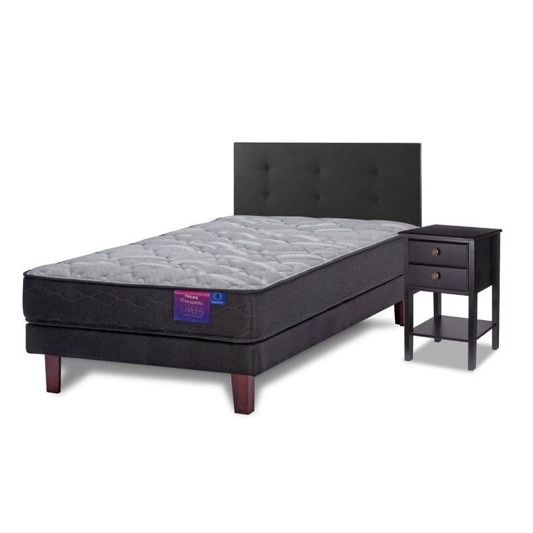 Cama Europea Therapedic Plus 1.5 Plazas x 2.00mt + Respaldo + 1 Velador Royal Negro