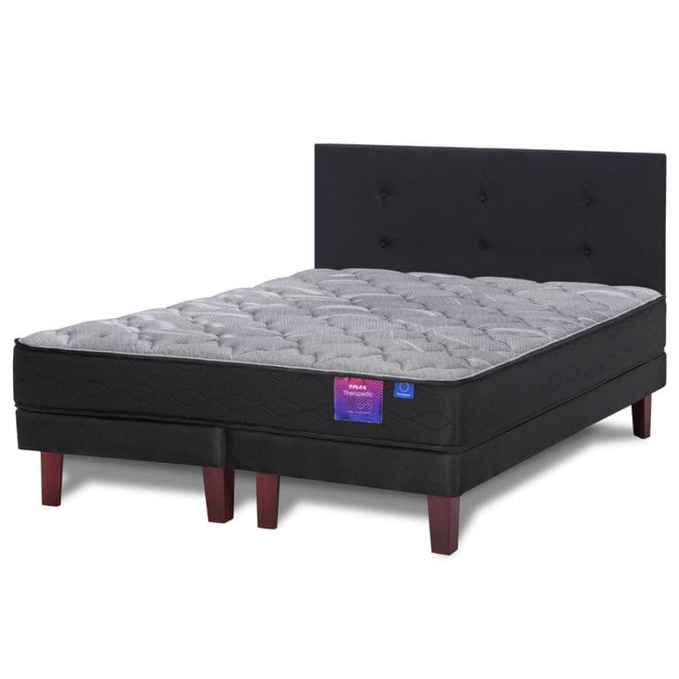 Cama Europea Therapedic Plus 2 Plazas x 2.00mt Base Dividida + Respaldo Royal Negro