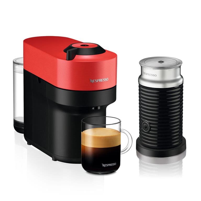 Cafetera con Capsula Vertuo Pop + Espumador de Leche Rojo